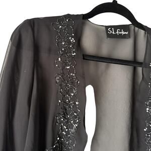 SL Fashions Sheer Embellished Vintage Y2k Jacket Womens Medium Beaded Sequin